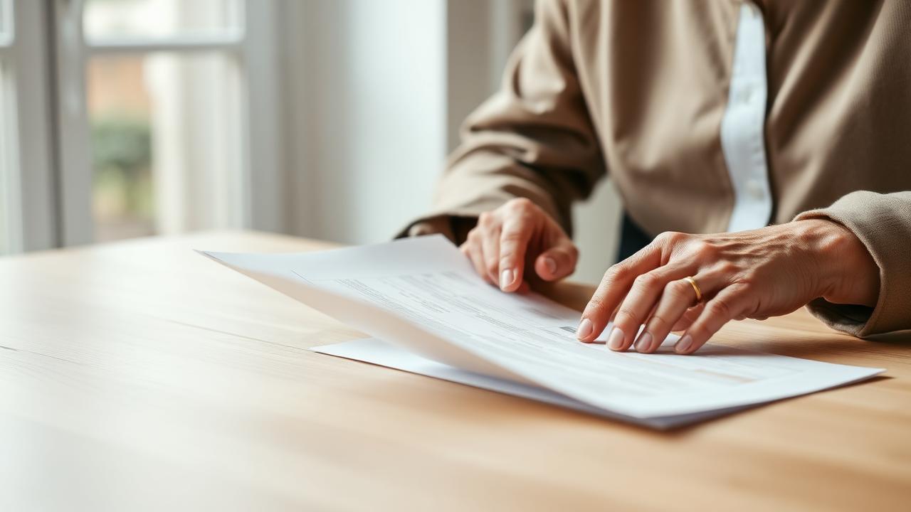 Casal analisando documentos de planejamento financeiro e previdência sobre uma mesa